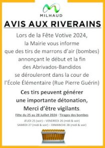 AVIS AUX RIVERAINS : TIRS DE MARRONS D'AIR (BOMBES)