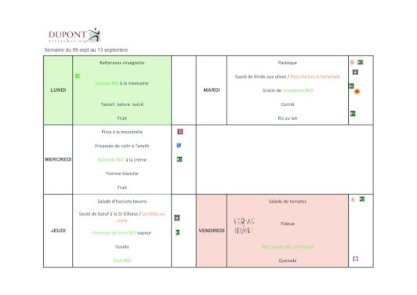 ÉCOLES : MENUS SEPTEMBRE S37 : du 09 au 13 Septembre 2024