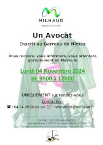 CDAD : PERMANENCE AVOCAT - 04 NOVEMBRE 2024