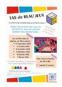 TAS DE BLAU'JEUX - PLANNING DES PROCHAINS MOIS !!!!