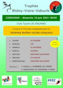 Trophée taurin Rhôny - Vistre - Vidourle : Course à Gallargues-le-Montueux le 16 juin à 16h30