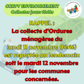 Report de collecte le lundi 11 Novembre 2024