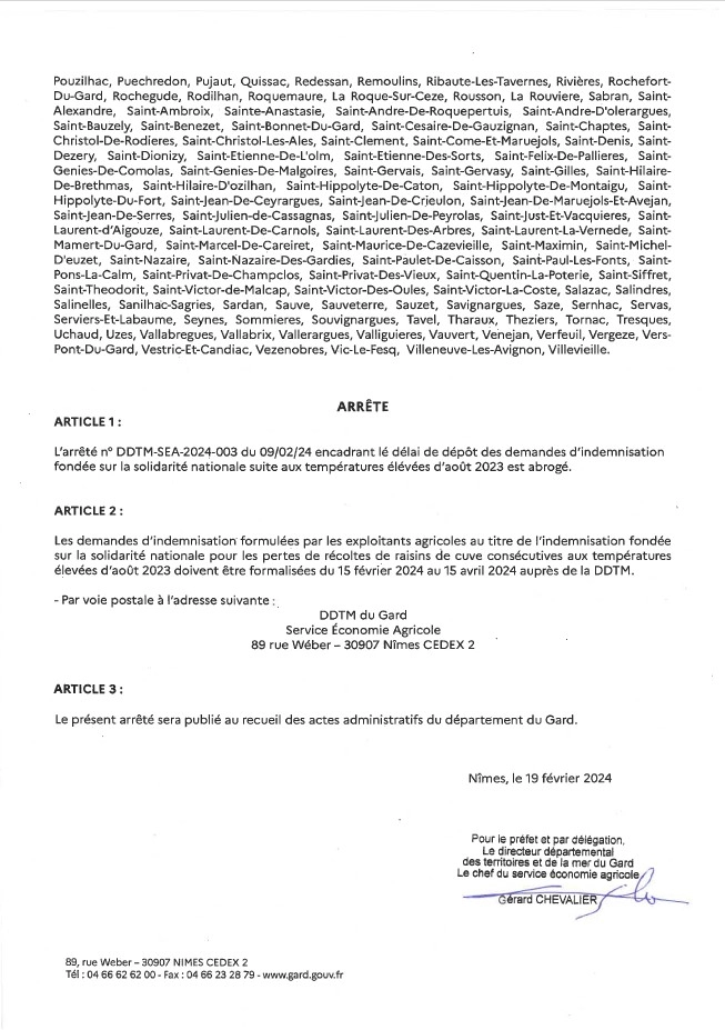 Arrêté - DDTM - canicule 2023 - pertes de récoltes viticoles (2/2)