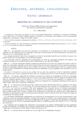 ARRÊTÉ DU 18 JUIN 2024 : RECONNAISSANCE ÉTAT DE CATASTROPHE NATURELLE (1/2)