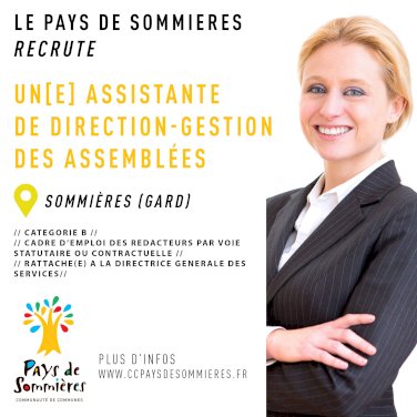 La Communauté de communes du Pays de Sommières recrute un.e Assistant (e) de Direction / Gestionnaire des assemblées (1/1)